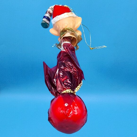 Vintage 1950s Japan Pixie Elf Lollipop Ornament Rubber Head Candy Cane Hat - Picture 7 of 11